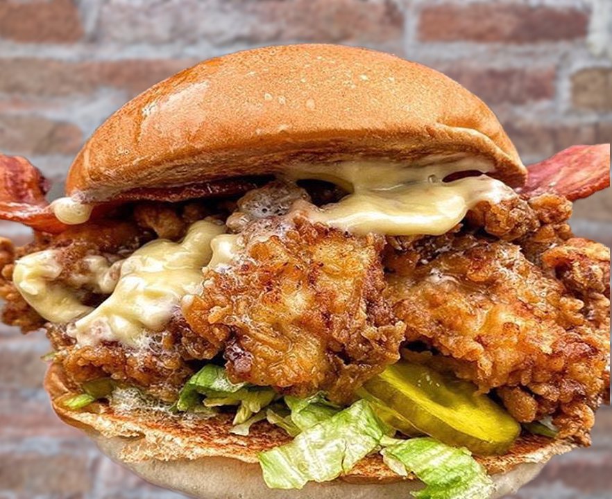 Fried Chicken Burger Bubba con bacon y queso fundido